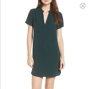 Lush dark green split neck shift dress